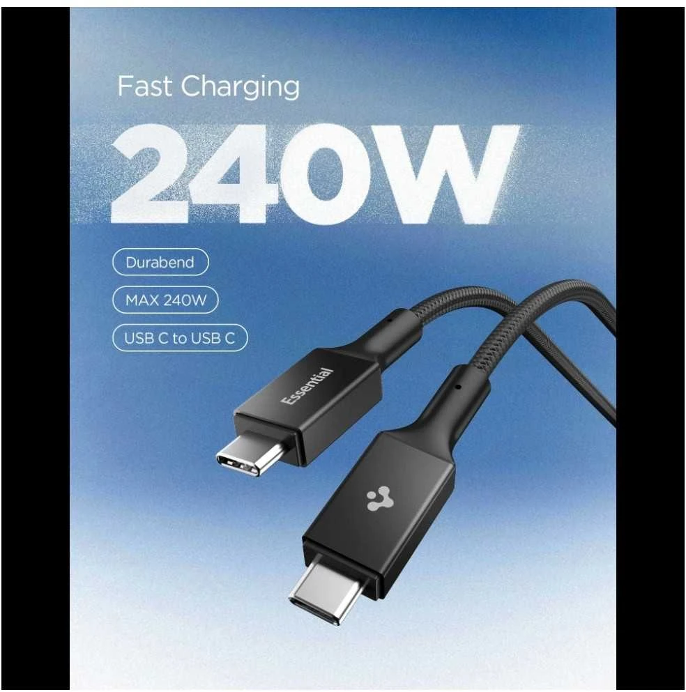 Spigen Essential USB C to USB C 240W Fabric Cable, juodas EB24015CC