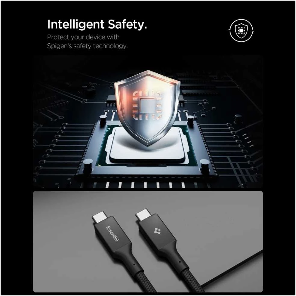 Spigen Essential USB C to USB C 240W Fabric Cable, juodas EB24015CC