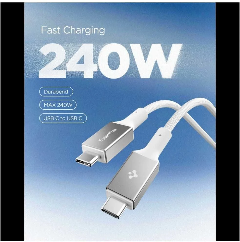 „Spigen Essential USB C“ – USB C 240 W audinio kabelis, baltas EB24015CC