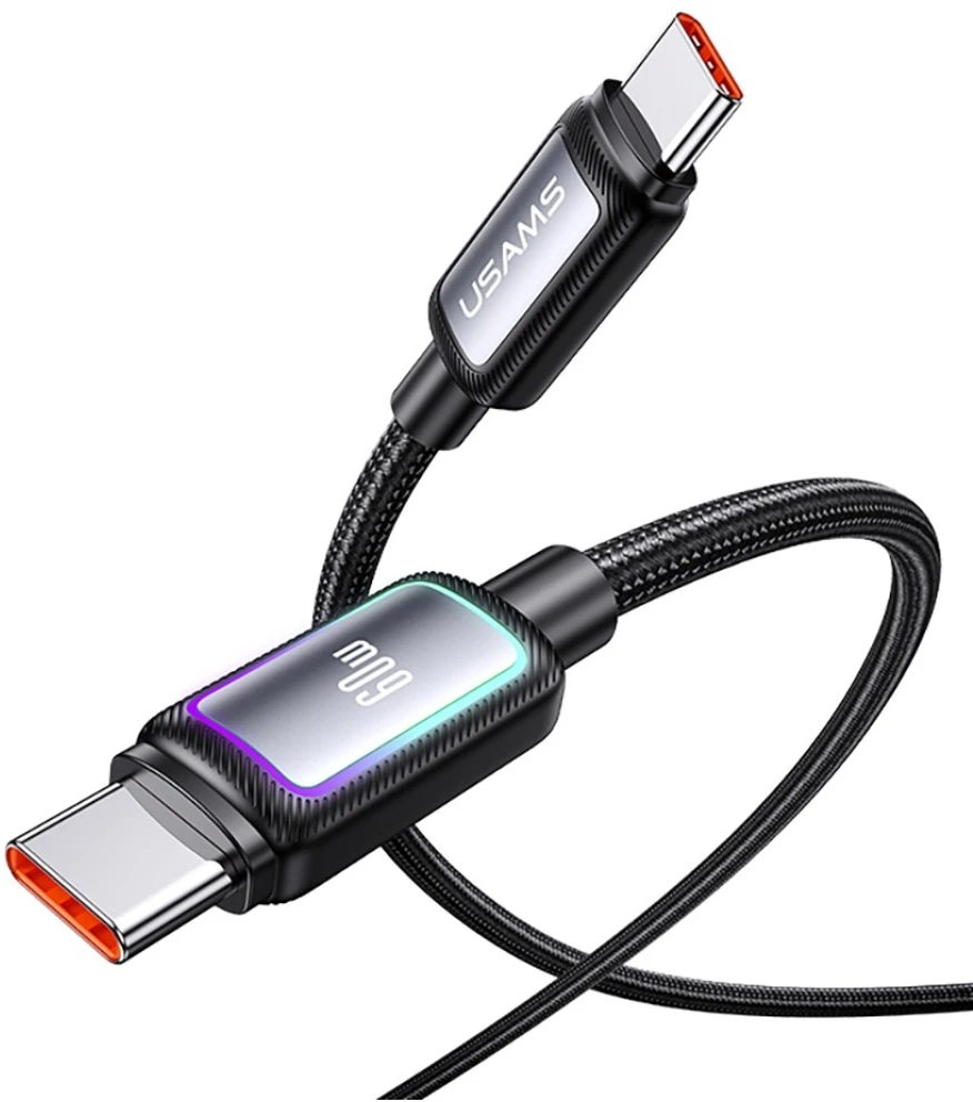 Kabelis USAMS Al-Alloy SJ815 U110 RGB Fast Charging 60W USB-C do Lightning 1,2 m juoda