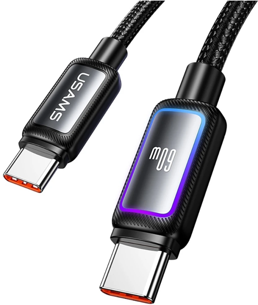 Kabelis USAMS Al-Alloy SJ815 U110 RGB Fast Charging 60W USB-C do Lightning 1,2 m juoda