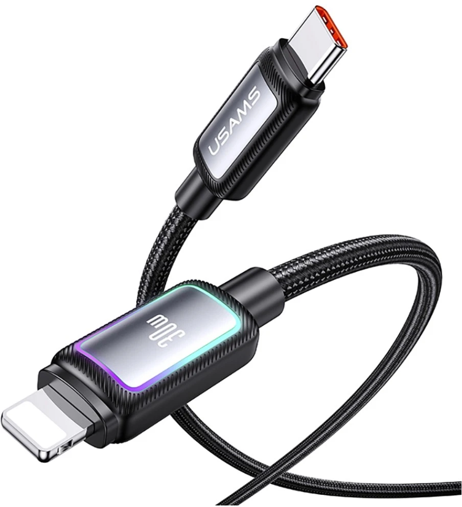 Kabelis USAMS Al-Alloy SJ816 U110 RGB Fast Charging 30W USB-C do Lightning 1,2 m balta