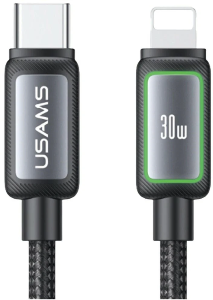 Kabelis USAMS Al-Alloy SJ816 U110 RGB Fast Charging 30W USB-C do Lightning 1,2 m juoda
