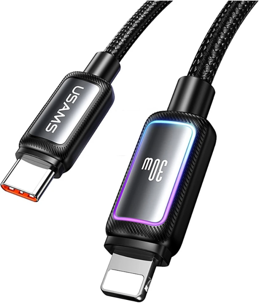 Kabelis USAMS Al-Alloy SJ816 U110 RGB Fast Charging 30W USB-C do Lightning 1,2 m balta
