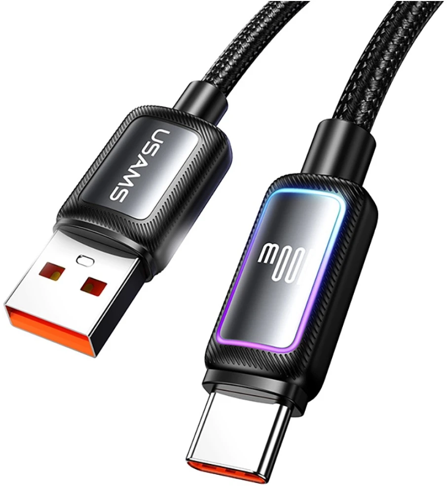 USAMS Al-Alloy SJ817 U110 RGB greitojo įkrovimo 100W USB-A į USB-C laidas 1.2 m juodas