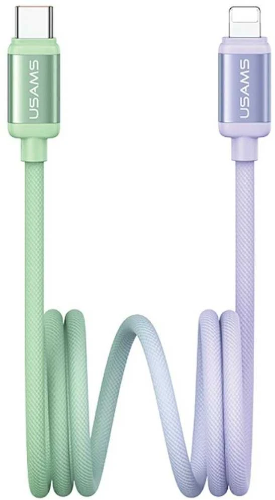 Kabelis USAMS Bicolor Series SJ757 PD 30W USB-C/Lightning 1.2m žalias and violetinė