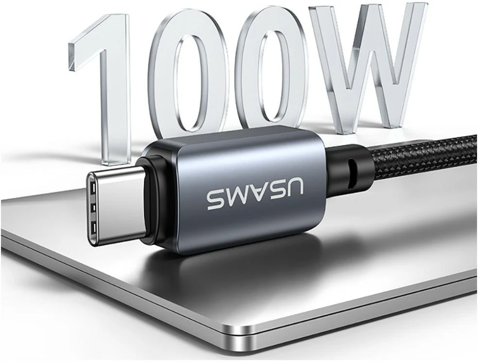 Kabelis USAMS SJ821 U113 Fast Charging 100W USB-C do USB-C + kroviklis bezprzewodowa do zegarka 1,2 m juoda