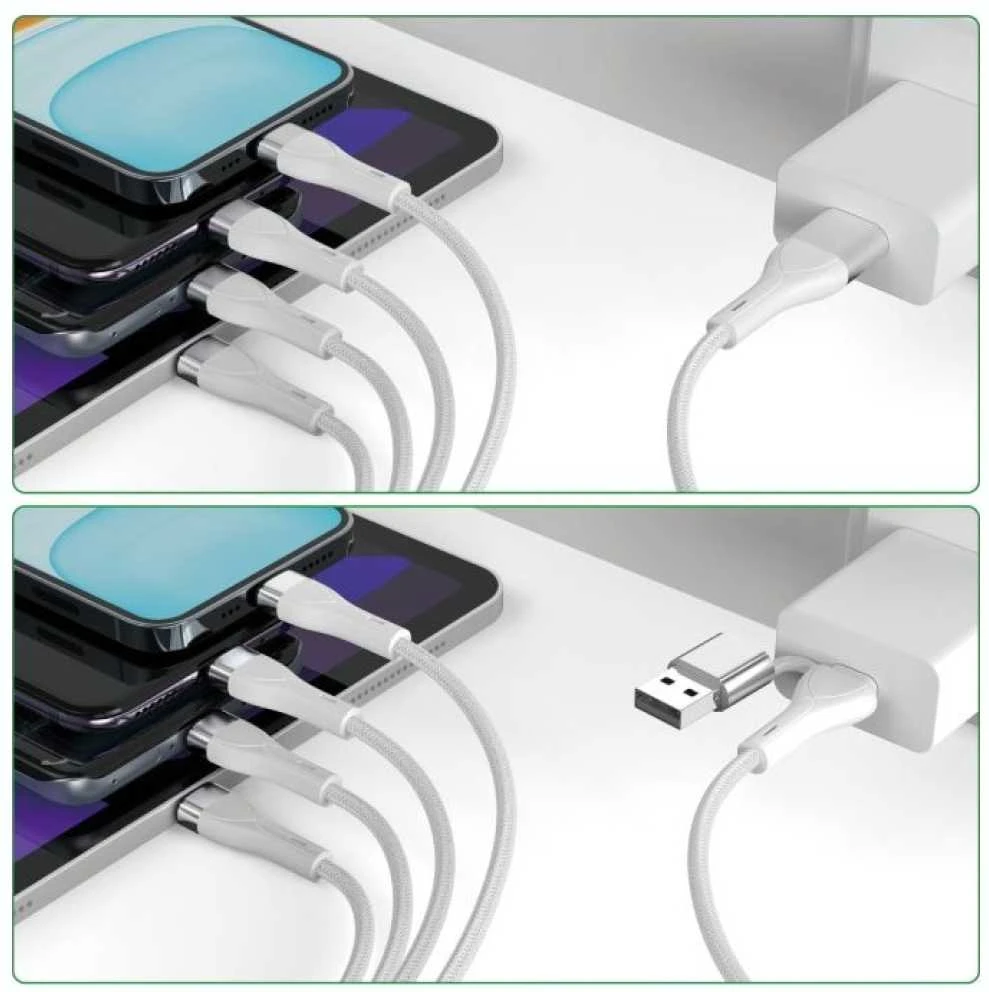 Kabelis USB-C/USB-A 4smarts 4w1 1.2m balta