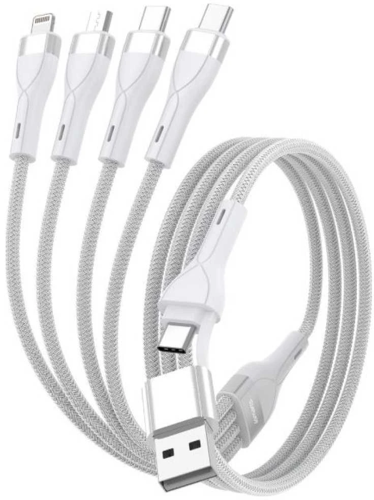Kabelis USB-C/USB-A 4smarts 4w1 1.2m balta