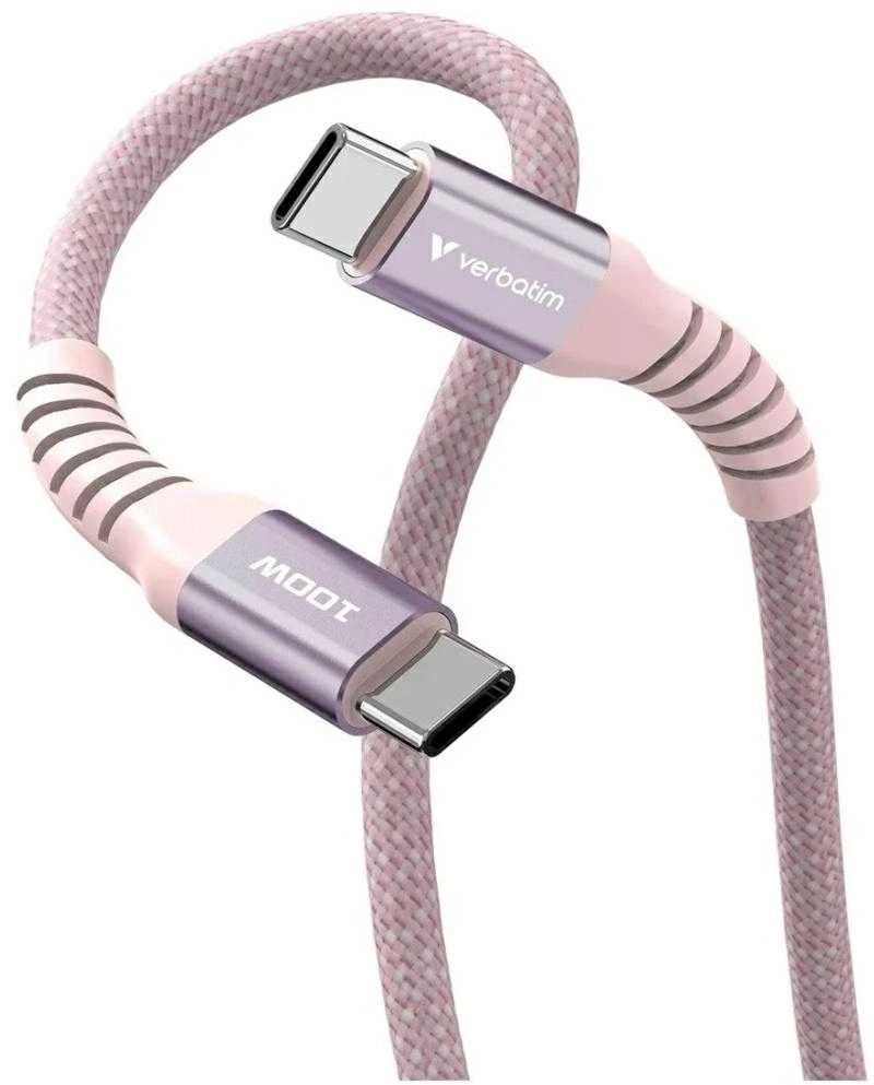 „Verbatim“ magnetinis sinchronizavimo ir įkrovimo laidas USB-C į USB-C, 100 W, 120 cm, Rožinė