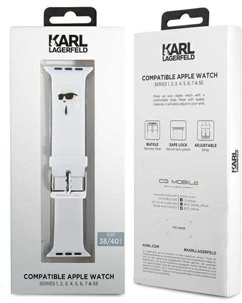 Karl Lagerfeld apyrankė KLAWMSLKNH AppleWatch 38/40/41mm baltos spalvos apyrankė 3D Rubber Karl Head