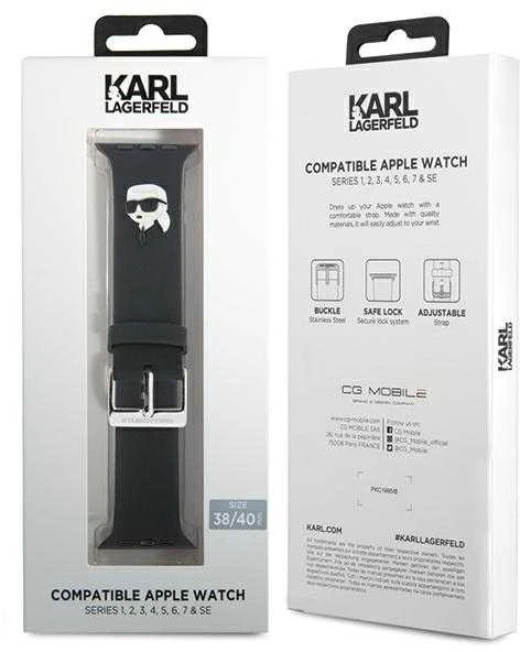 Karl Lagerfeld apyrankė KLAWMSLKNK AppleWatch 38/40/41mm juodos spalvos apyrankė 3D Rubber Karl Head