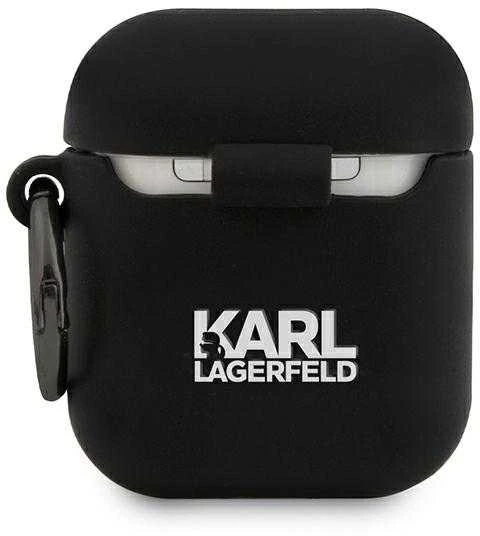 Karl Lagerfeld Rue St Guillaume silikoninis dėklas ausinėms AirPods 1/2 juodos spalvos