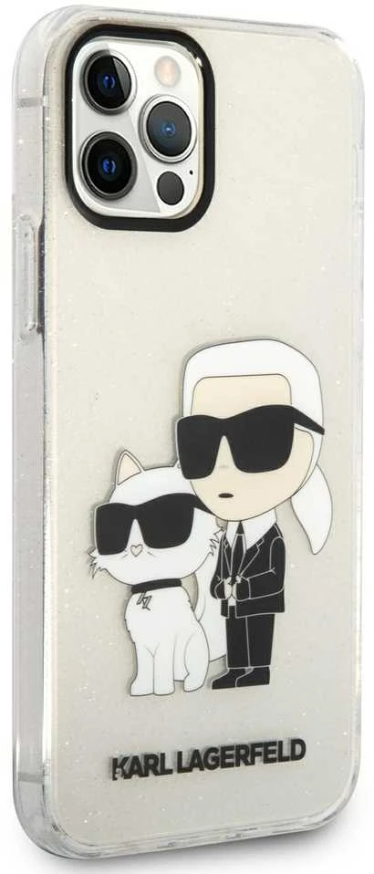 Karl Lagerfeld KLHCP12MHNKCTGT Apple iPhone 12 /12 Pro 6.1" dėklas telefonui skaidrus Gliter Karl&Choupette