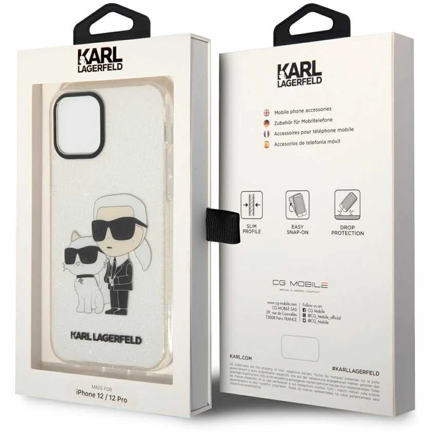 Karl Lagerfeld KLHCP12MHNKCTGT Apple iPhone 12 /12 Pro 6.1" dėklas telefonui skaidrus Gliter Karl&Choupette