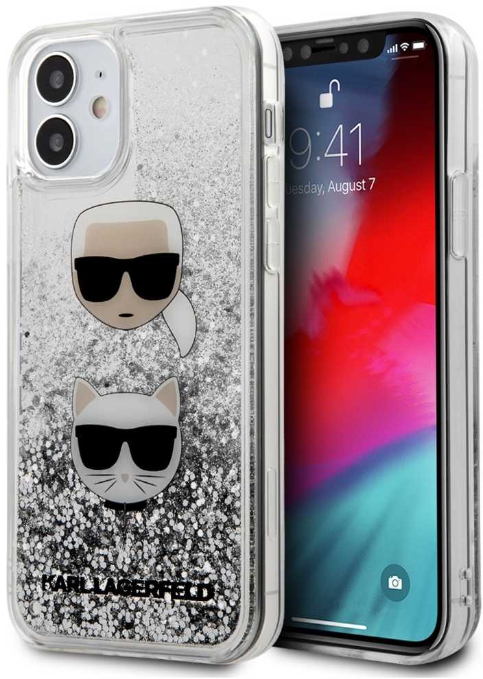 Dėklas Karl Lagerfeld KLHCP12SKCGLSL iPhone 12 mini 5,4" sidabrinė/sidabrinis hardcase Liquid Glitter Karl&Choupette