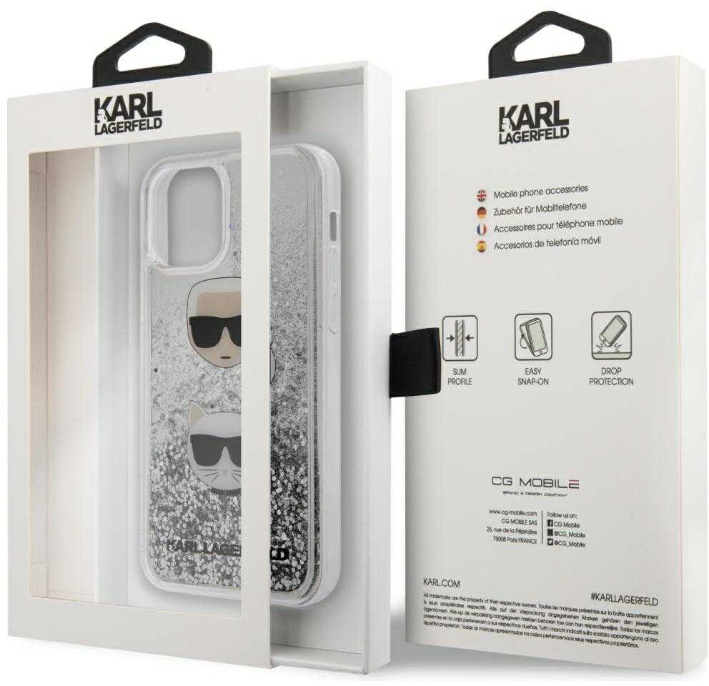 Dėklas Karl Lagerfeld KLHCP12SKCGLSL iPhone 12 mini 5,4" sidabrinė/sidabrinis hardcase Liquid Glitter Karl&Choupette