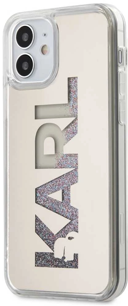 Dėklas Karl Lagerfeld HARD CASE MIRROR LIQUID GLITTER KARL IPHONE 12 MINI Sidabrinis