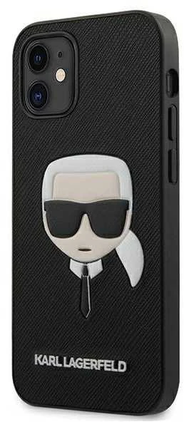 Dėklas Karl Lagerfeld Saffiano Ikonik Karl's Head skirtas iPhone 12 Mini, juodas