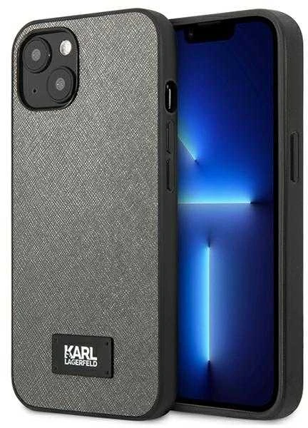 Karl Lagerfeld KLHCP13MSFMP2DG Apple iPhone 13 / 14 / 15 6,1″ kietas dėklas sidabrinis Saffiano Plaque