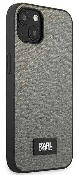 Karl Lagerfeld KLHCP13MSFMP2DG Apple iPhone 13 / 14 / 15 6,1″ kietas dėklas sidabrinis Saffiano Plaque