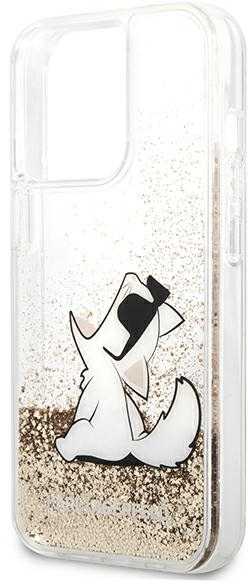 Karl Lagerfeld dėklas, skirtas iPhone 13 Pro Max 6,7 KLHCP13XGCFD auksinis Liquid Glitter Choupette Fun