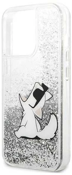 Karl Lagerfeld KLHCP13XGCFS iPhone 13 Pro Max 6,7″ sidabrinis kietas dėklas Liquid Glitter Choupette F