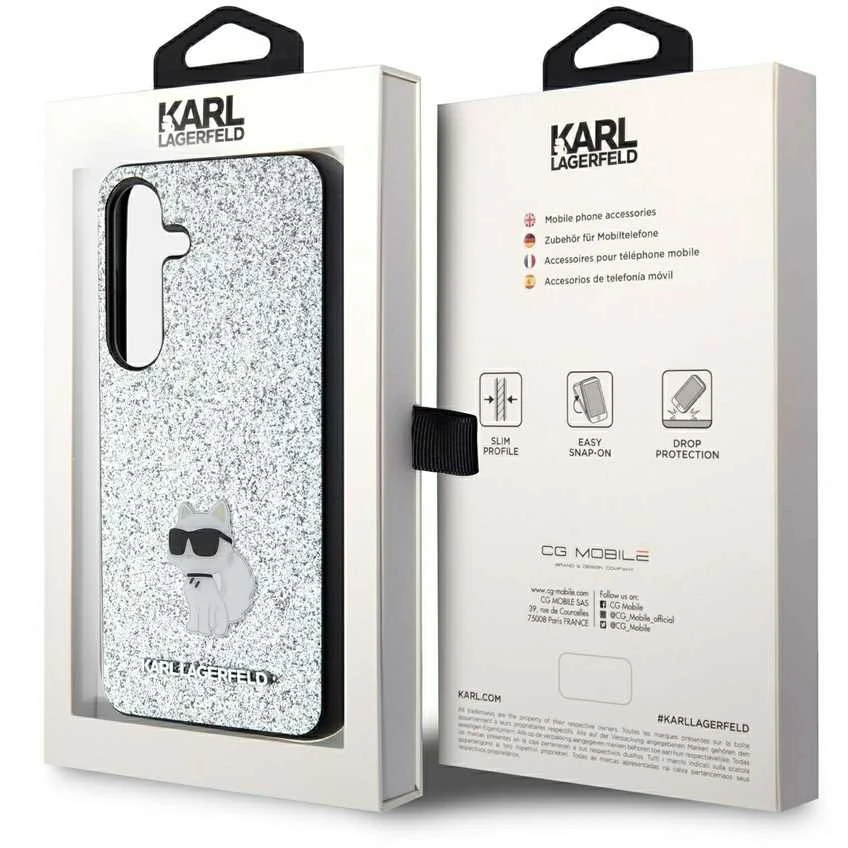 Karl Lagerfeld KLHCSA35GCNPSG A35 A356 sidabrinis kietas dėklas Fixed Glitter Ikonik Metal Pin