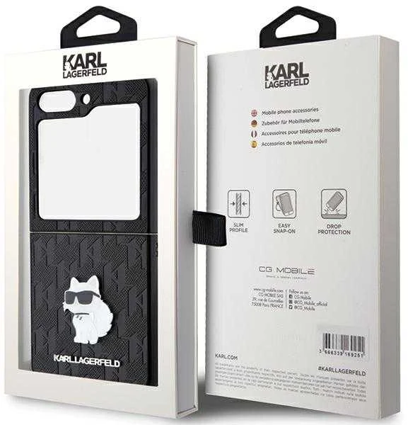 Karl Lagerfeld KLHCZF5SAPCHNPK Z Flip5F731 kietas dėklas juodos spalvos Saffiano Monogram Choupette Pin