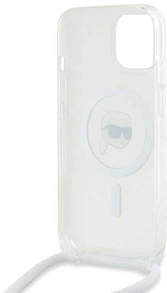 Karl Lagerfeld KLHMP15SHCKHNT Apple iPhone 15 /14 / 13 6.1″ kietas dėklas skaidrus Crossbody IML Karl Head M