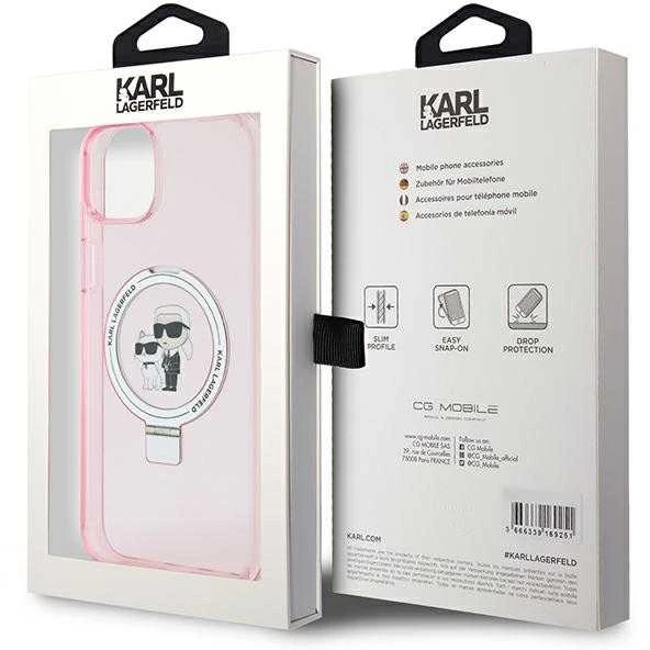 Karl Lagerfeld KLHMP15SHMRSKCP Apple iPhone 15/ 14 / 13 6.1″ rožinės spalvos kietas dėklas Ring Stand Karl&Choupett