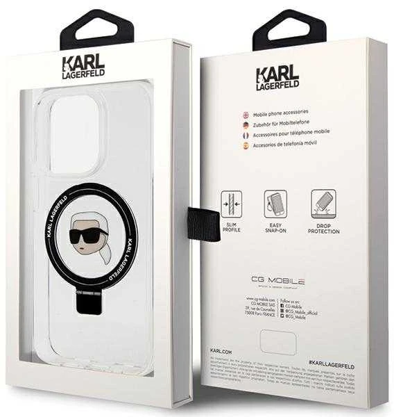 Karl Lagerfeld KLHMP15XHMRSKHH Apple iPhone 15 Pro Max 6.7″ baltos spalvos kietas dėklas Ring Stand Karl Head MagSafe