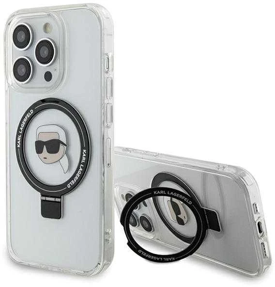 Karl Lagerfeld KLHMP15XHMRSKHH Apple iPhone 15 Pro Max 6.7″ baltos spalvos kietas dėklas Ring Stand Karl Head MagSafe