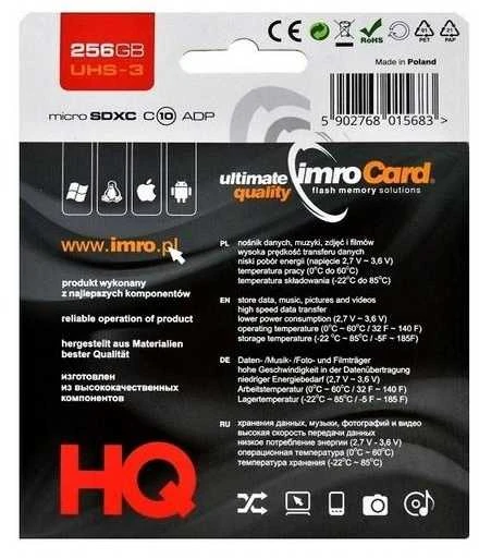 IMRO atminties kortelė Micro SD 256GB 100MB/s class 10 UHS 3 su adapteriu SD