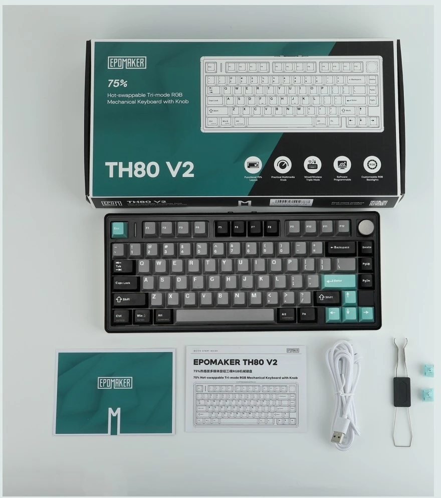 Klaviatūra mechaninė Epomaker TH80 V2 Creamy Jade Switch juoda-pilka/juodas-pilkas