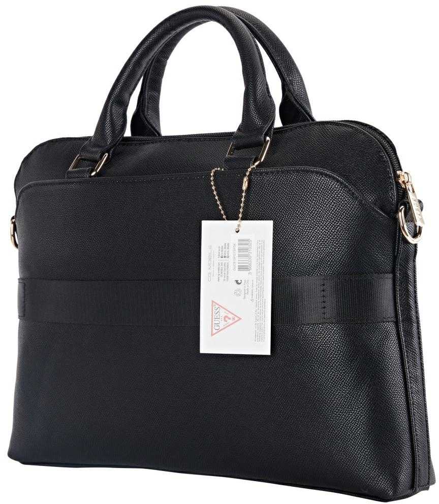 Guess PU Grained Triangle Logo nešiojamojo kompiuterio krepšys 15/16" juodos spalvos