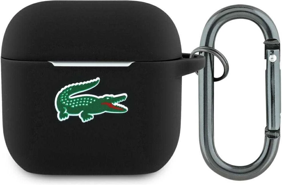 Lacoste Liquid Silicone Croc Logo dėklas skirtas Apple AirPods 4 juodos spalvos