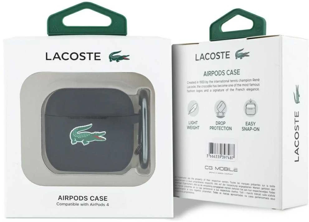 Lacoste Liquid Silicone Croc Logo dėklas skirtas Apple AirPods 4 juodos spalvos