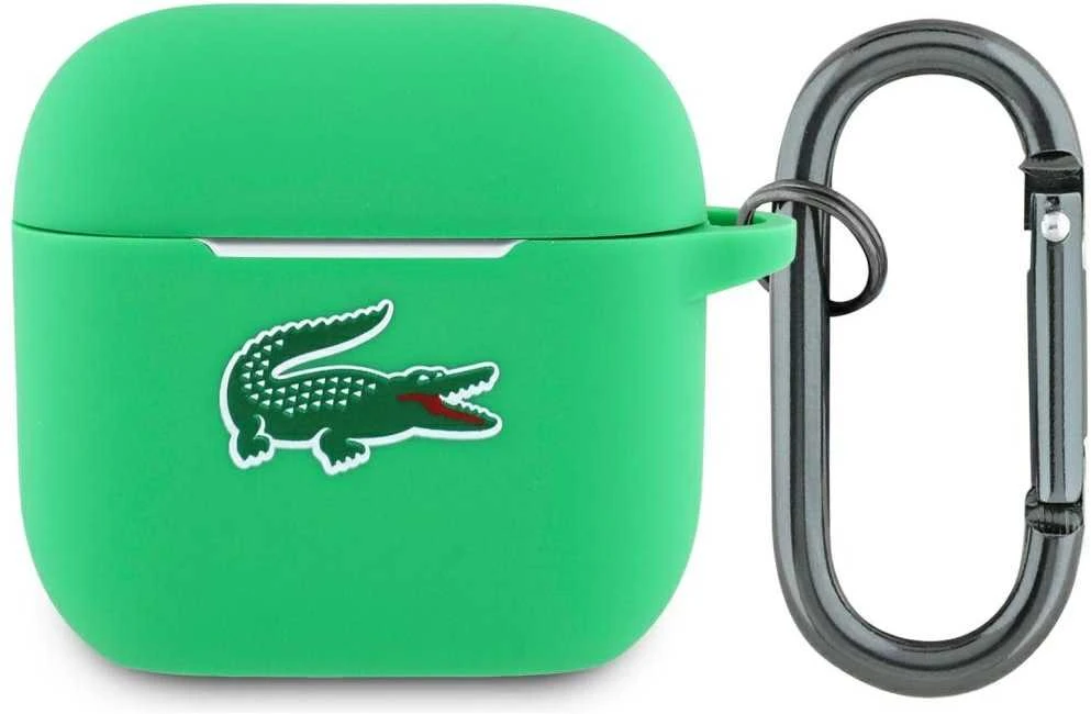 Lacoste Liquid Silicone Croc Logo dėklas skirtas Apple AirPods 4 žalios spalvos