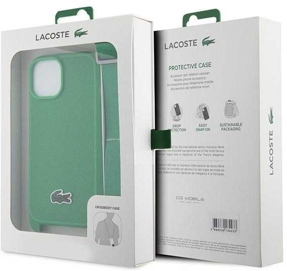 Lacoste Iconic Petit Pique Crossbody Strap Woven Logo dėklas skirtas Apple iPhone 15 žalios spalvos