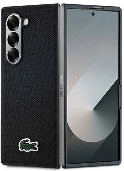 Lacoste Iconic Petit Pique Woven Logo MagSafe dėklas skirtas Samsung Galaxy Z Fold 6 juodos spalvos