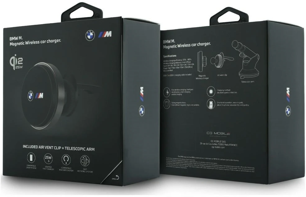 Laikiklis automobilinis BMW M Edition indukcyjny 25W Qi2 MagSafe na kokpit/do szyby/do kratki juoda