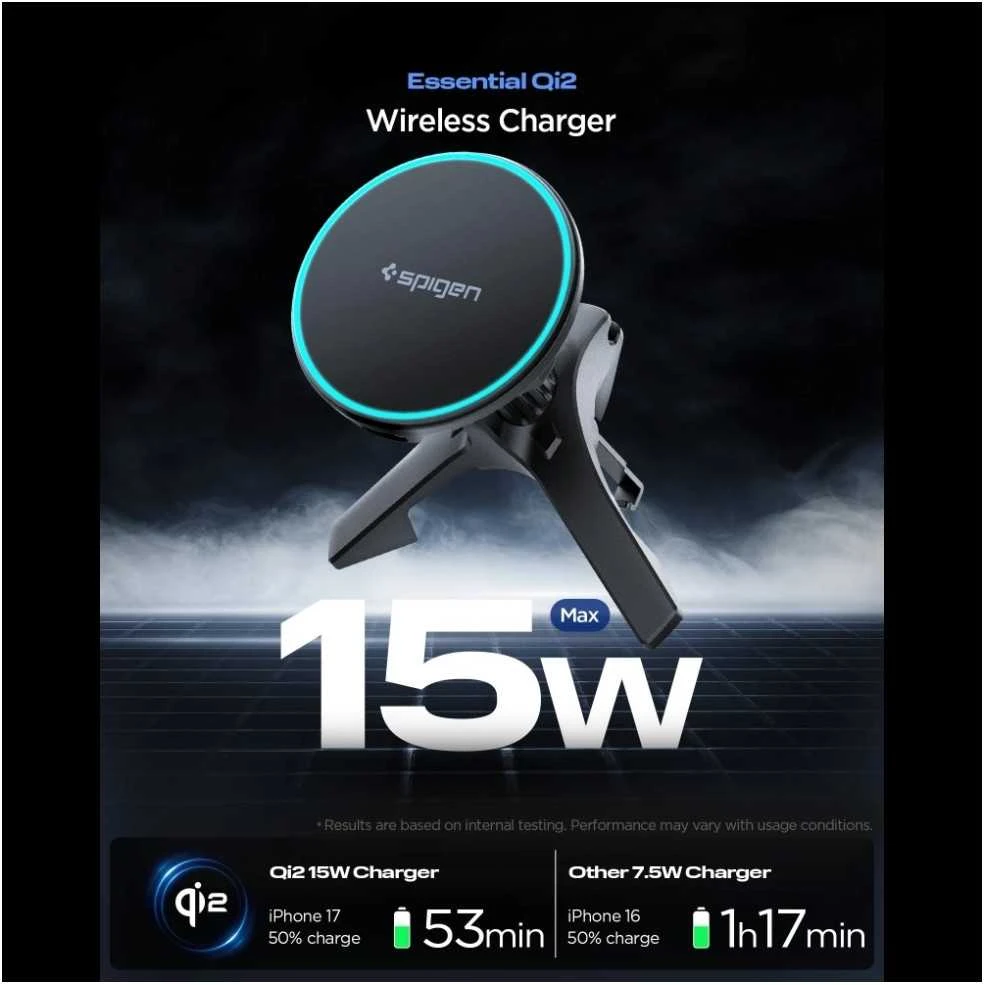 Automobilinis laikiklis Spigen Essential MagSafe Wireless Car Charger EV15MAQ, juodas - Air vent