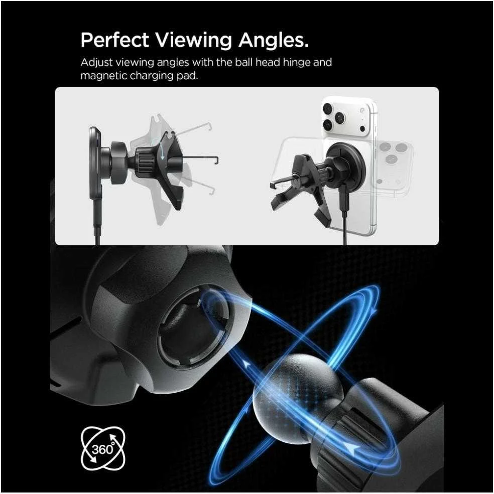 Automobilinis laikiklis Spigen Essential MagSafe Wireless Car Charger EV15MAQ, juodas - Air vent