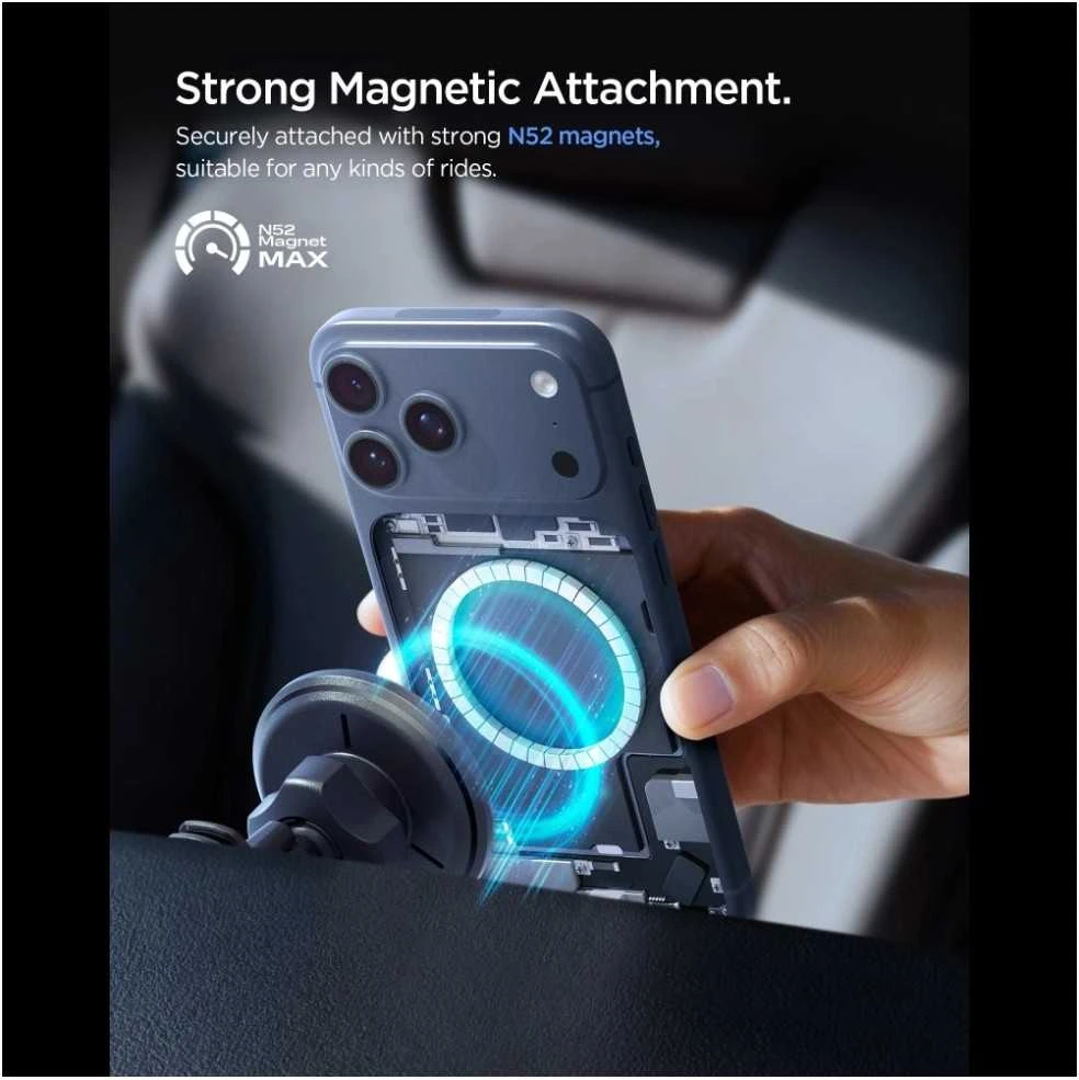 Automobilinis laikiklis Spigen Essential MagSafe Wireless Car Charger EV15MAQ, juodas - Air vent