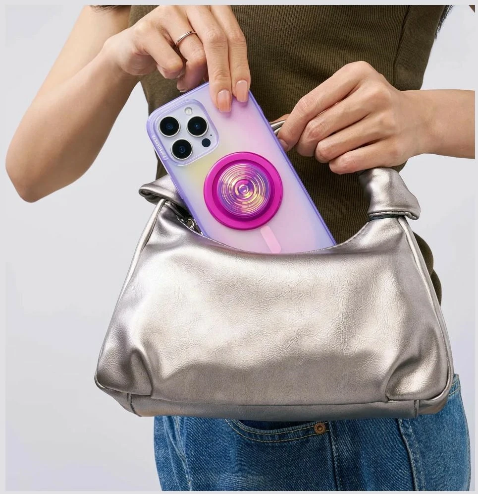 Laikiklis i podstawka do telefonu Popsockets Round Ripple Iridescent Aviation Opalescent MagSafe rožinė