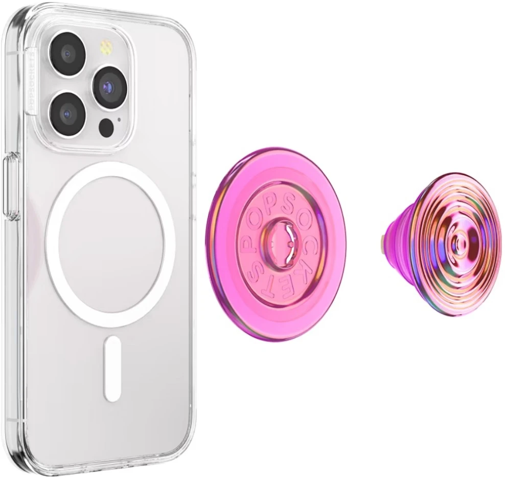 Laikiklis i podstawka do telefonu Popsockets Round Ripple Iridescent Aviation Opalescent MagSafe rožinė