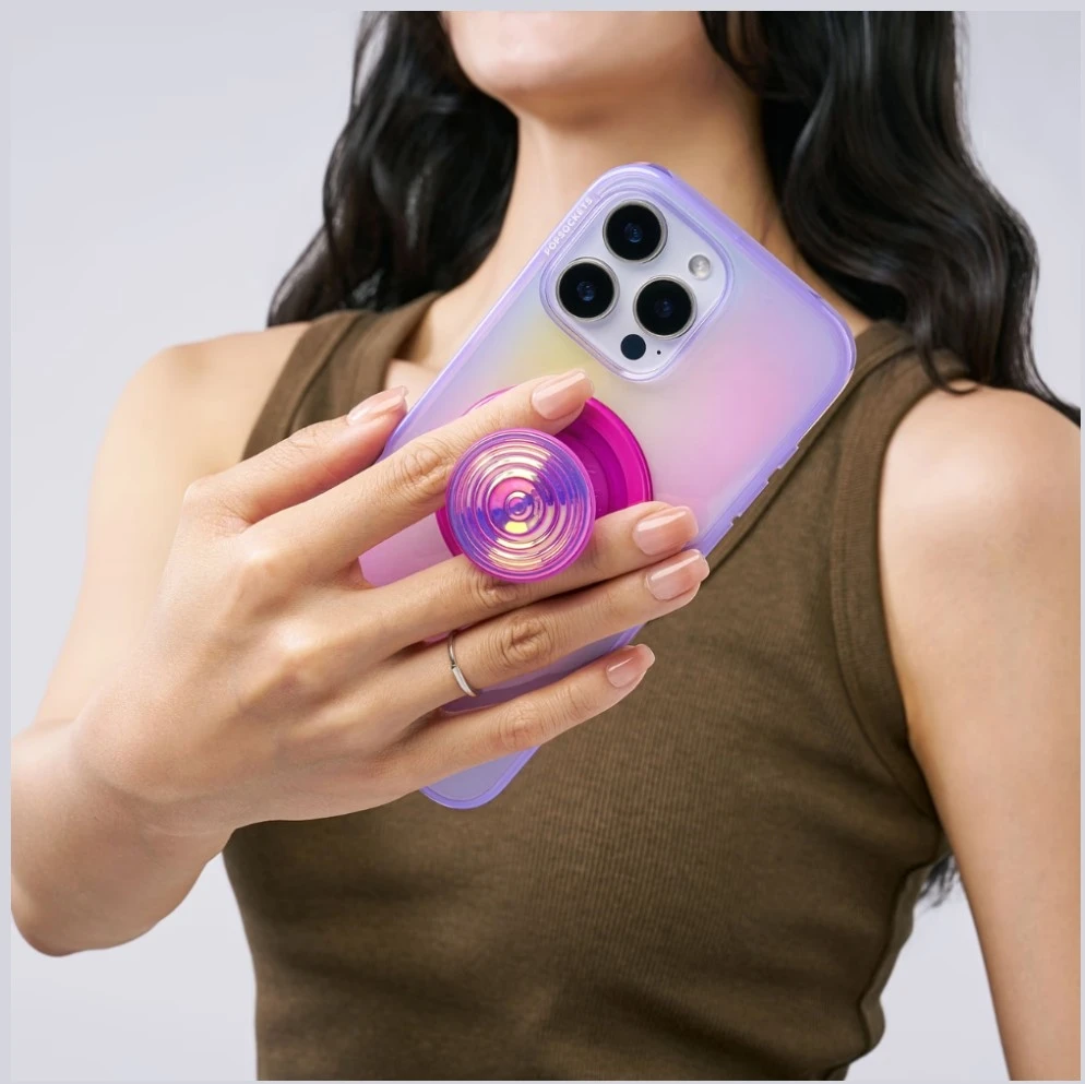 Laikiklis i podstawka do telefonu Popsockets Round Ripple Iridescent Aviation Opalescent MagSafe rožinė