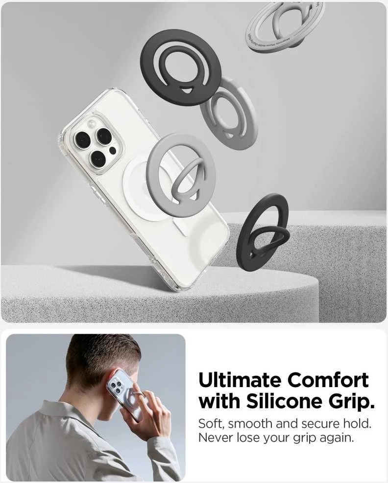 Spigen Dual Pop MagSafe Phone Holder (Slim), marble pilka