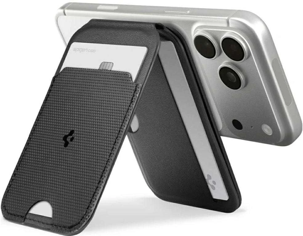 Spigen Plona sulankstoma MagSafe piniginė su trikojumi, skirta 3 kortelėms, juoda